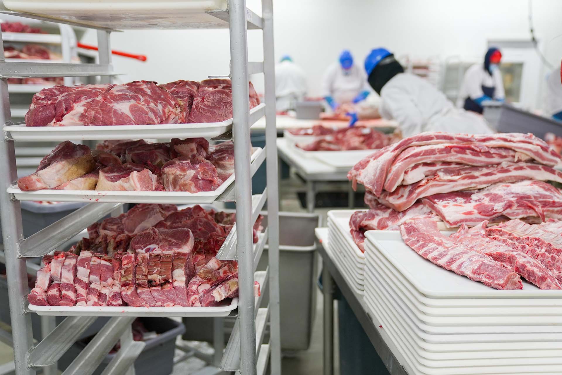 Meat in a food processing plant
